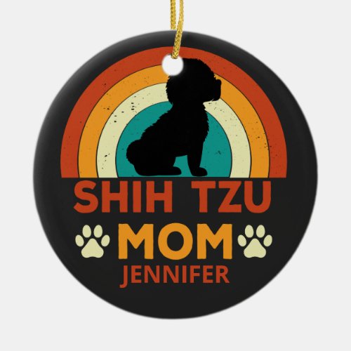 Vintage Shih Tzu Dog Mom Sunset Personalized Ceramic Ornament