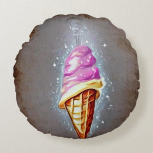 Vintage Shimmering Ice Cream Cone Round Pillow