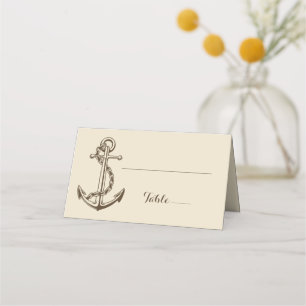 Vintage Ship Anchor Brown Tan Nautical Wedding Place Card