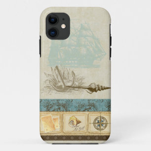 Vintage Ship Anchor Map Compass Rose n Shells Mens iPhone 11 Case