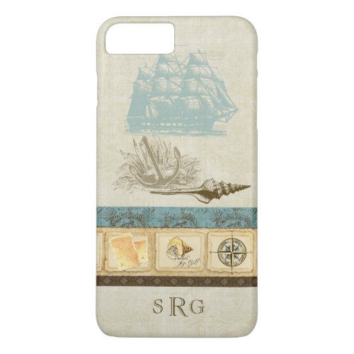 Vintage Ship Anchor Map Compass Rose n Shells Mens iPhone 8 Plus7 Plus Case