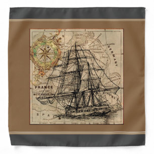Vintage Ship And Map Bandana