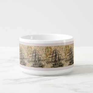 Vintage Ship And Map Bowl