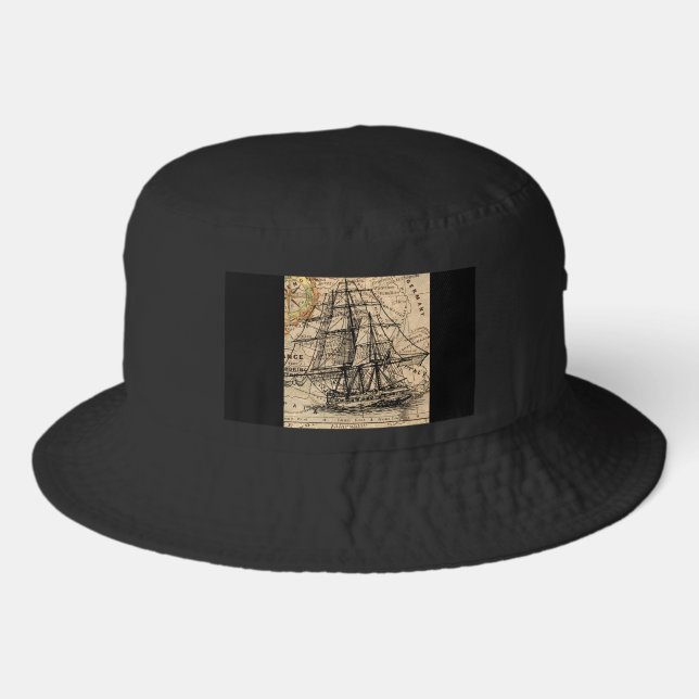 Vintage Ship And Map Bucket Hat (Front)