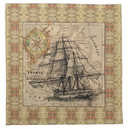 Vintage Ship And Map Cloth Napkin