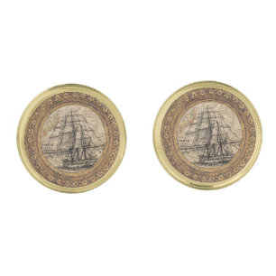Vintage Ship And Map Cufflinks