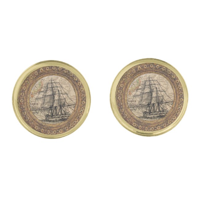 Vintage Ship And Map Cufflinks (Front)