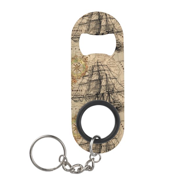 Vintage Ship And Map Keychain Bottle Opener (Front)