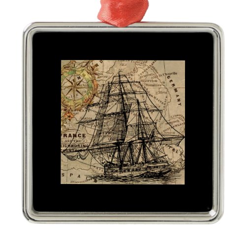 Vintage Ship And Map Metal Ornament