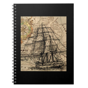 Vintage Ship And Map Notebook
