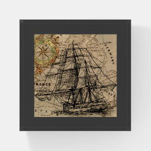 Vintage Ship And Map Paperweight