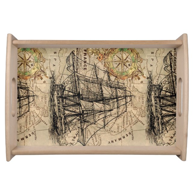 Vintage Ship And Map Serving Tray (Front)