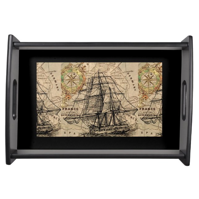 Vintage Ship And Map Serving Tray (Front)