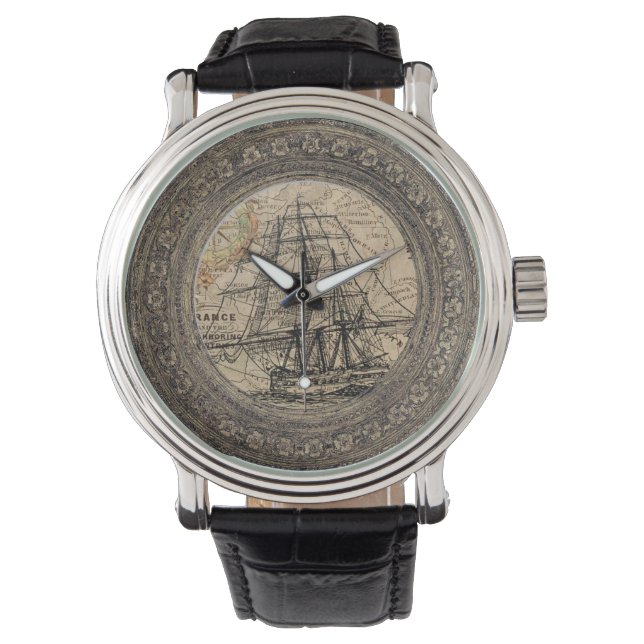 Vintage Ship And Map Watch (Front)