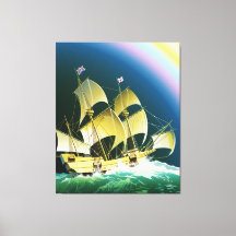 Vintage Ship at Sea on Stretched Canvas Print