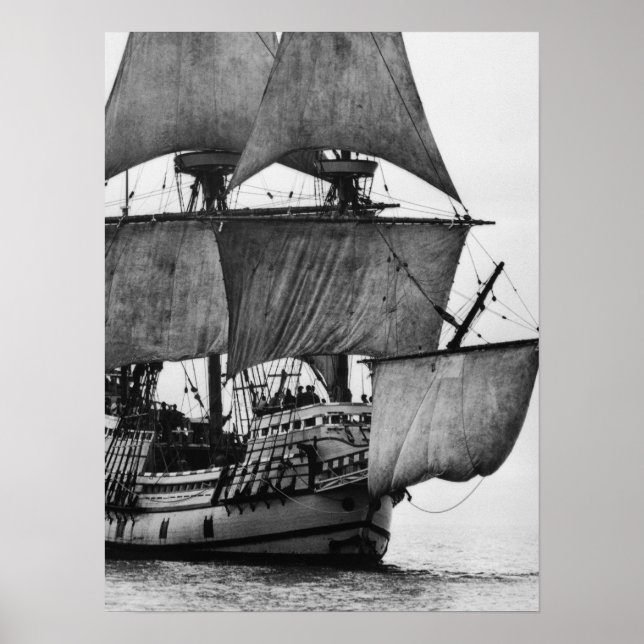 Vintage Ship Black and White Poster (Front)