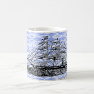 Vintage Ship Blue Harlequin Coffee Mug
