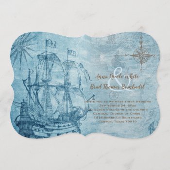 Vintage Ship Blue Nautical Wedding Invitation by RiverJude at Zazzle