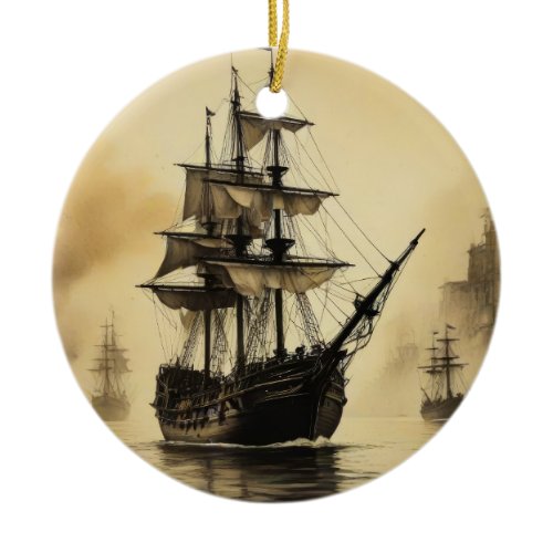 Vintage Ship Ceramic Ornament