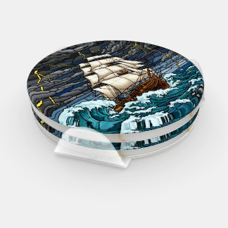 Vintage Ship Coaster Set, Stormy Sea, Nautical Set