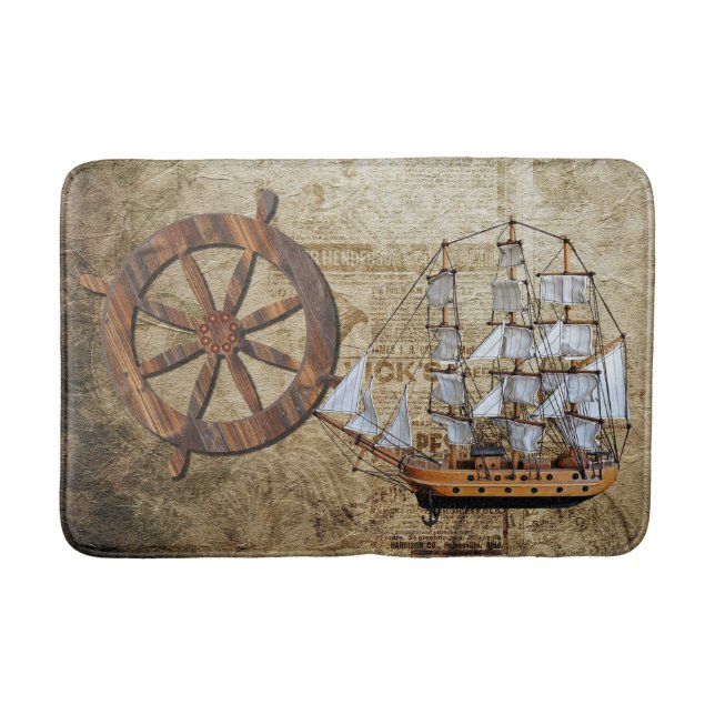 Vintage Ship Design Bath Mat (Front)