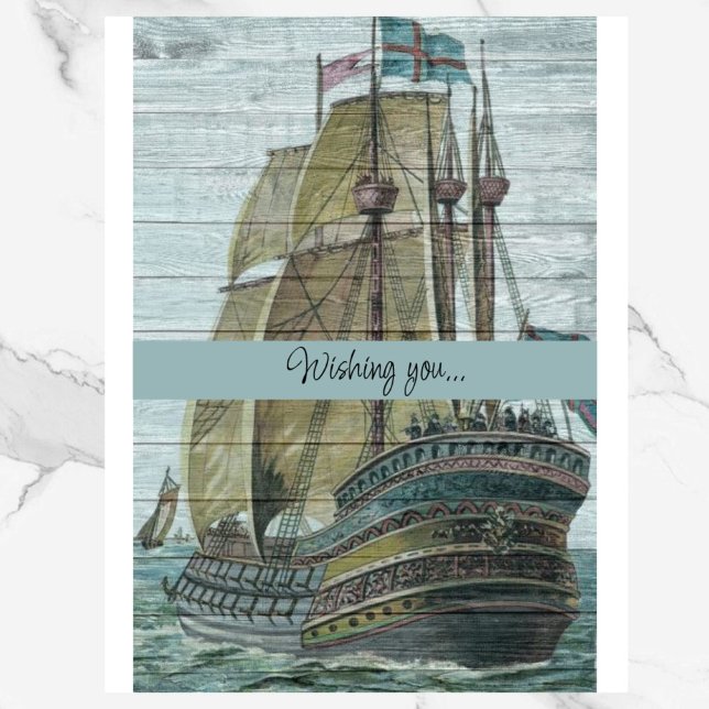 Vintage Ship Illustration Sailing Theme Card (Creator Uploaded)