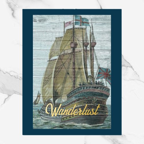 Vintage Ship Illustration Wanderlust Theme Real Foil Prints
