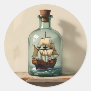 Vintage Ship in an Antique Bottle Classic Round Sticker