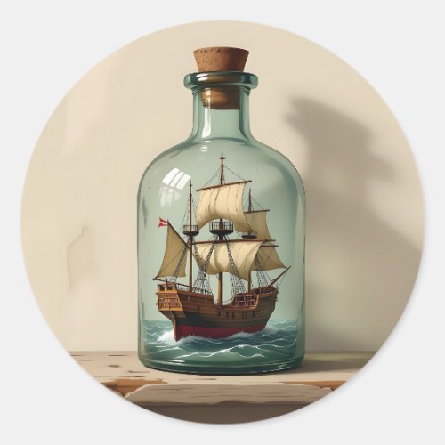 Vintage Ship in an Antique Bottle Classic Round Sticker