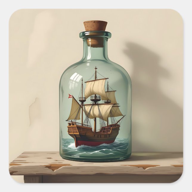 Vintage Ship in an Antique Bottle Square Sticker (Front)