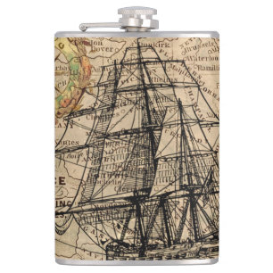 Vintage Ship Map Flask