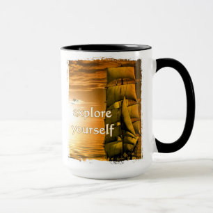 vintage ship motivational quote explore yourself mug