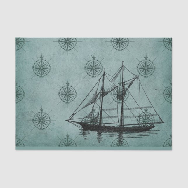 Vintage Ship Nautical Tissue Paper (Front)