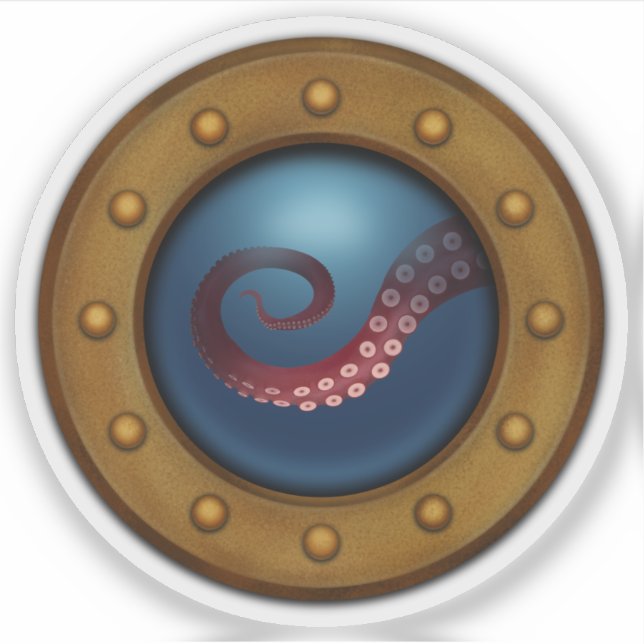 Vintage Ship Porthole Octopus Steampunk Nautical Sticker (Front)