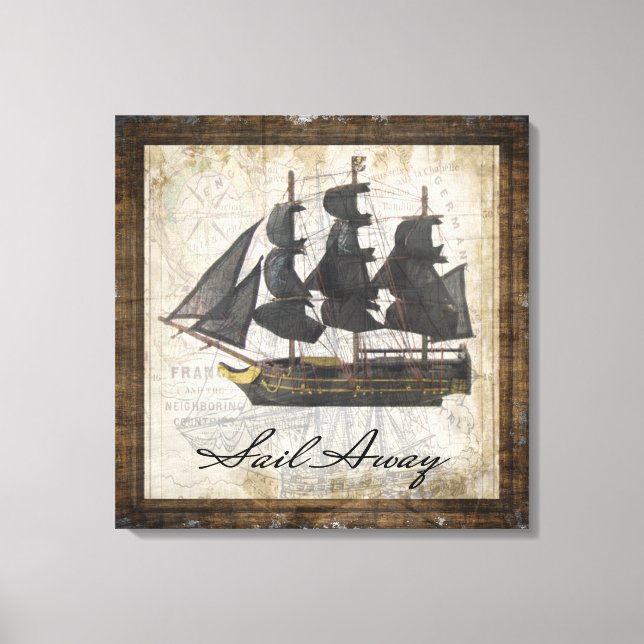 Vintage Ship Sail Away Canvas Print (Front)