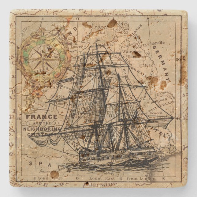 Vintage Ship Stone Coaster (Front)