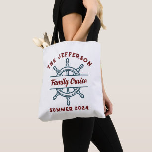 Vintage Ship Wheel Logo Family Cruise Vacation Tote Bag