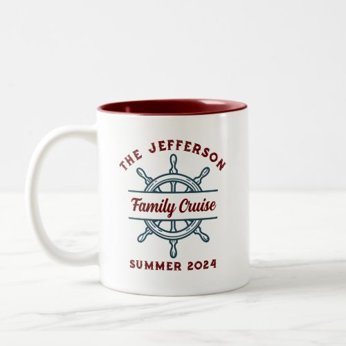 Vintage Ship Wheel Logo Family Cruise Vacation Two_Tone Coffee Mug