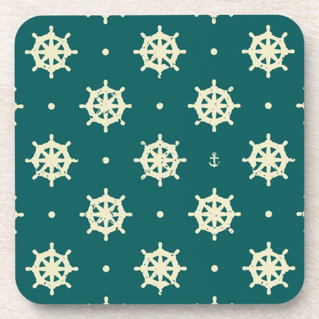 Vintage Ship Wheel Pattern Drink Coaster (Front)