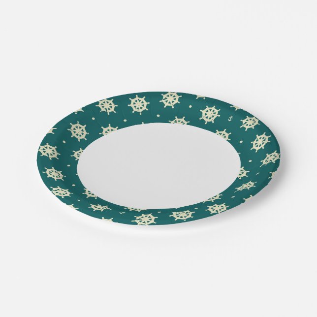 Vintage Ship Wheel Pattern Paper Plates (Angled)