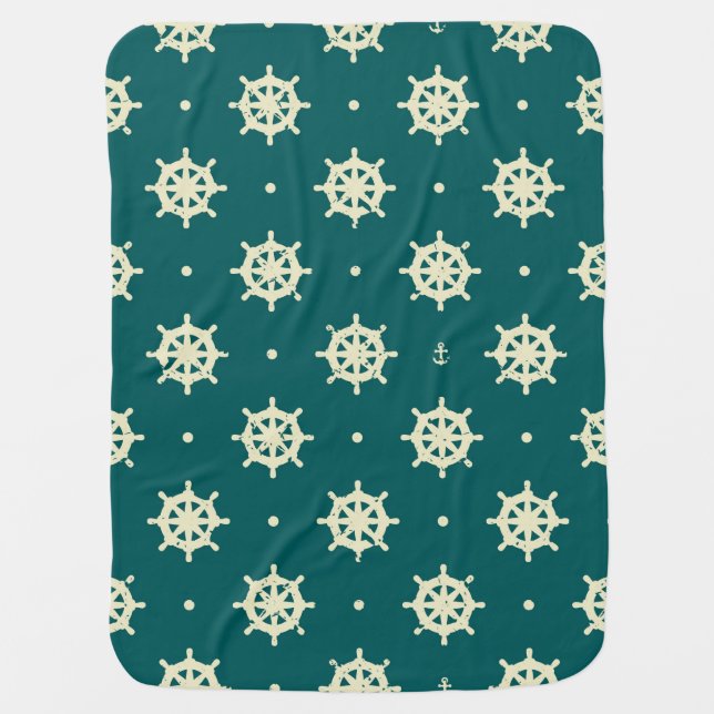 Vintage Ship Wheel Pattern Receiving Blanket (Front)