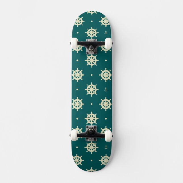 Vintage Ship Wheel Pattern Skateboard (Front)