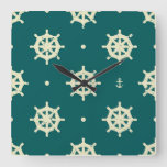 Vintage Ship Wheel Pattern Square Wall Clock