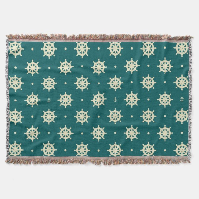 Vintage Ship Wheel Pattern Throw Blanket (Front)