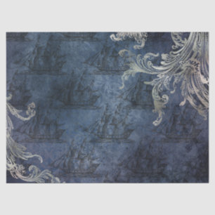 Vintage Ships on Blue Decoupage Tissue Paper