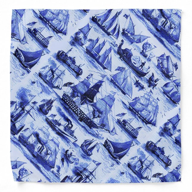 VINTAGE SHIPS,SAILING VESSELS,Navy Blue Bandana (Front)
