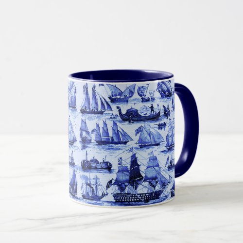 VINTAGE SHIPSSAILING VESSELSNavy Blue Nautical Mug