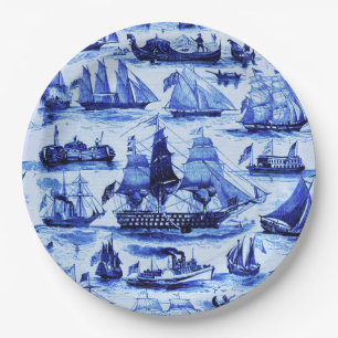 VINTAGE SHIPS,SAILING VESSELS,Navy Blue Nautical  Paper Plates