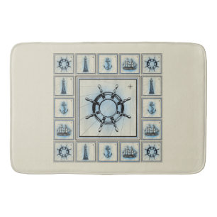 Vintage Ship's Wheel Collage Bath Mat