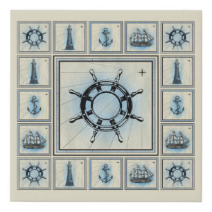 Vintage Ship's Wheel Collage Faux Canvas Print